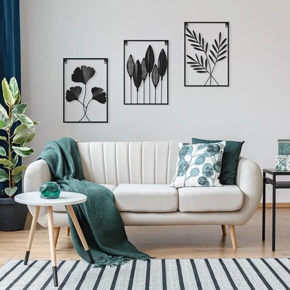 New 3pcs Black Wall Decor Metal Wall Art Modern Minimalist Metal Leaf Wall Decor - Picture 5 of 8